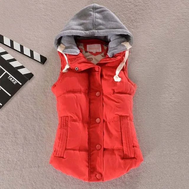 1PC Hooded Vest Women Autumn Winter Cotton Padded Colete Feminino Veste Femme Gilet Waistcoat 8 Colors Z509