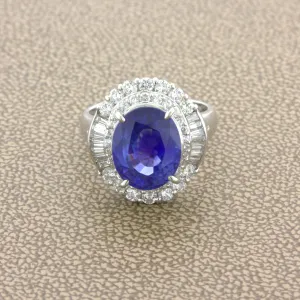 5.07 Carat Blue Sapphire Diamond Platinum Ring