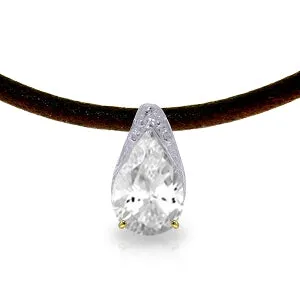 6 Carat 14K Solid Yellow Gold Leather Necklace White Topaz