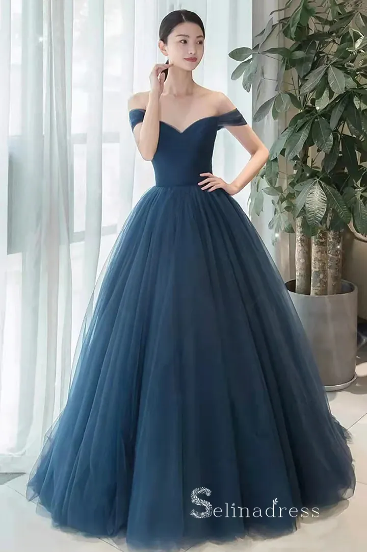 A-line Off-the-shoulder Ball Gown Prom Dress Cheap Long Evening Gowns POL002