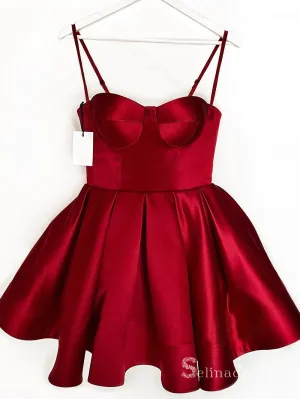 A-line Spaghetti Straps Burgundy Homecoming Dress Sweetheart Short Prom Dress MLK05171