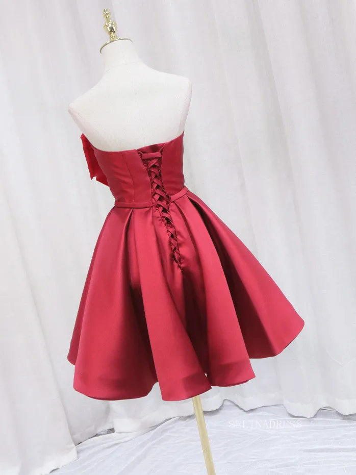 A-line Strapless Cute Homecoming Dress Red Short Prom Dresses EDS028