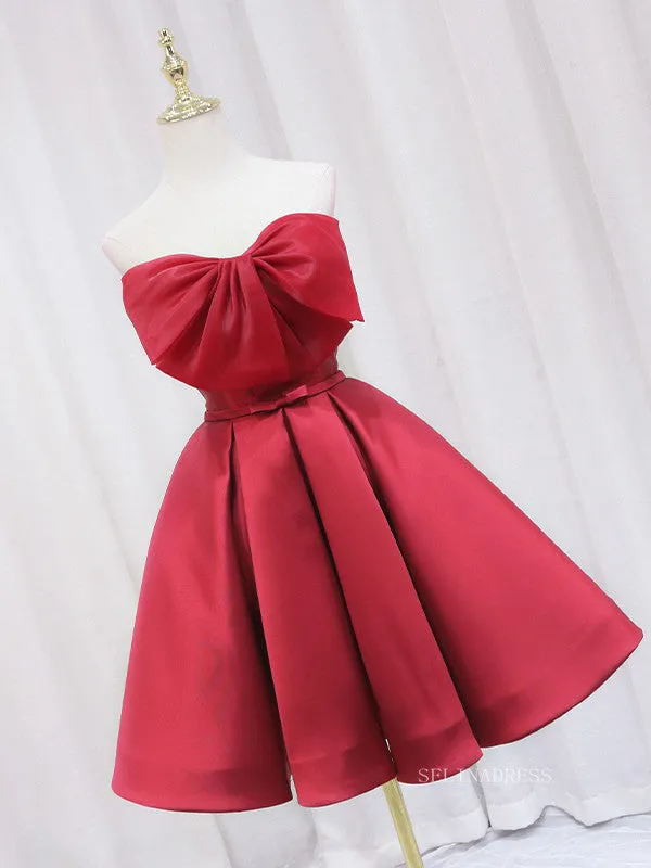 A-line Strapless Cute Homecoming Dress Red Short Prom Dresses EDS028