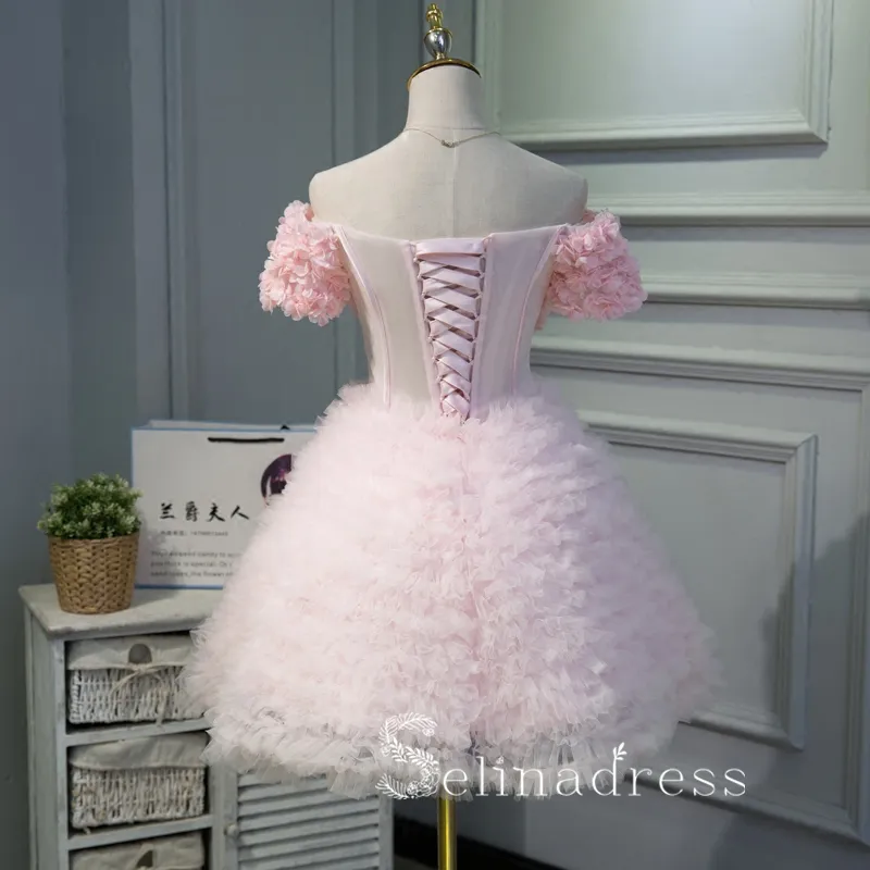 A-line Tulle Cute Strapless Short Homecoming Dress Pink Summer Outfits THL001