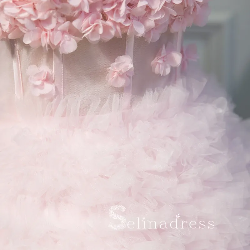 A-line Tulle Cute Strapless Short Homecoming Dress Pink Summer Outfits THL001