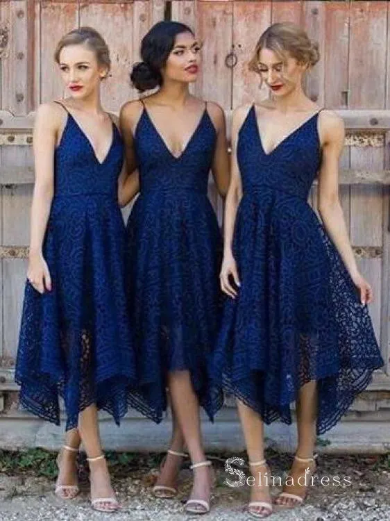 A-line V neck Lace Bridesmaid Dress Tea Length Cheap Bridesmaid Dresses BRD022