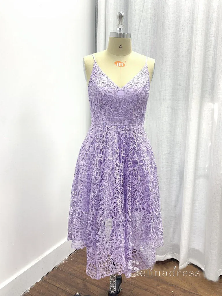 A-line V neck Lace Bridesmaid Dress Tea Length Cheap Bridesmaid Dresses BRD022