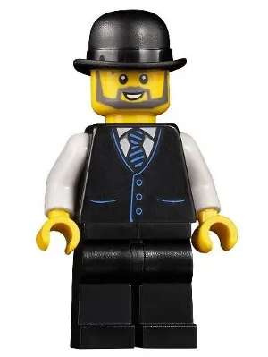 Accountant, Male, Black Vest with Blue Striped Tie, Black Legs, Black Bowler Hat, Beard