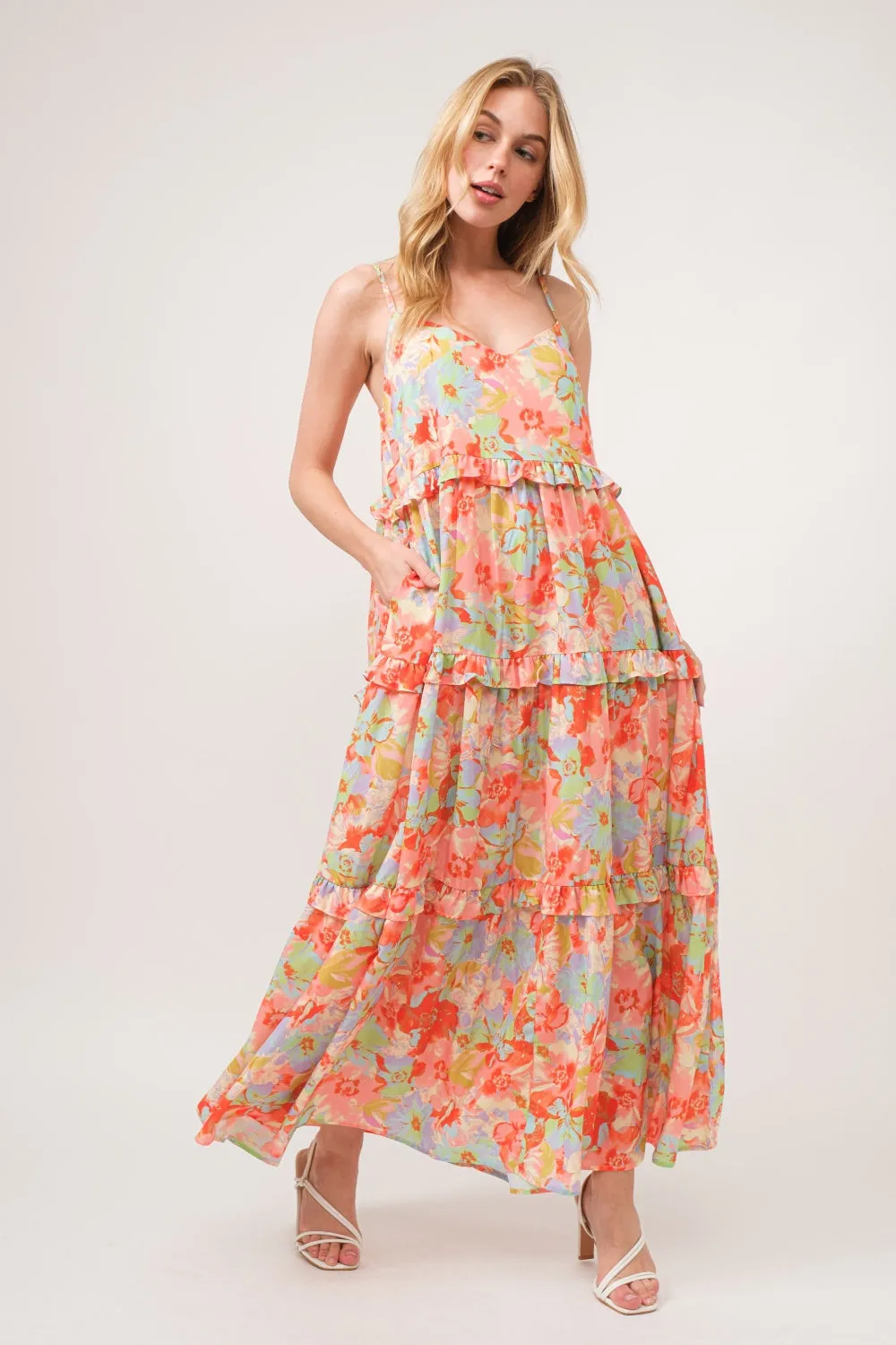 And The Why Floral Ruffled Tiered Maxi Cami Dress