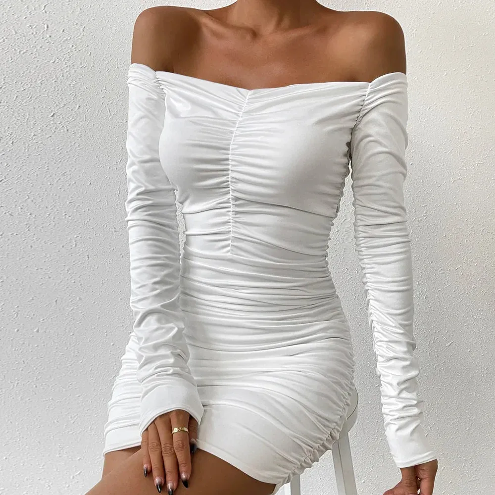 Autumn Ruffle Party Tight 2024 Short Sexy Ladies White Bodycon Club Dress Dress