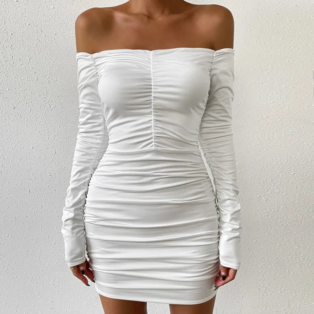 Autumn Ruffle Party Tight 2024 Short Sexy Ladies White Bodycon Club Dress Dress