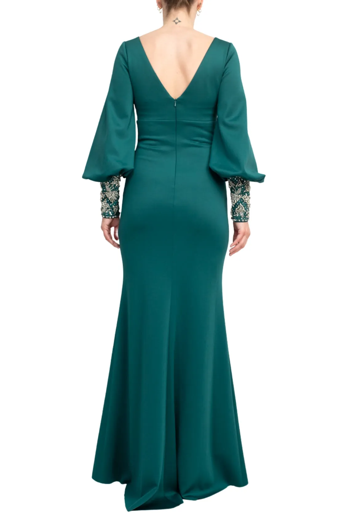 Badgley Mischka Curvy Scuba with Beaded Cuffs Gown