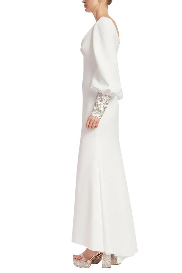 Badgley Mischka Curvy Scuba with Beaded Cuffs Gown