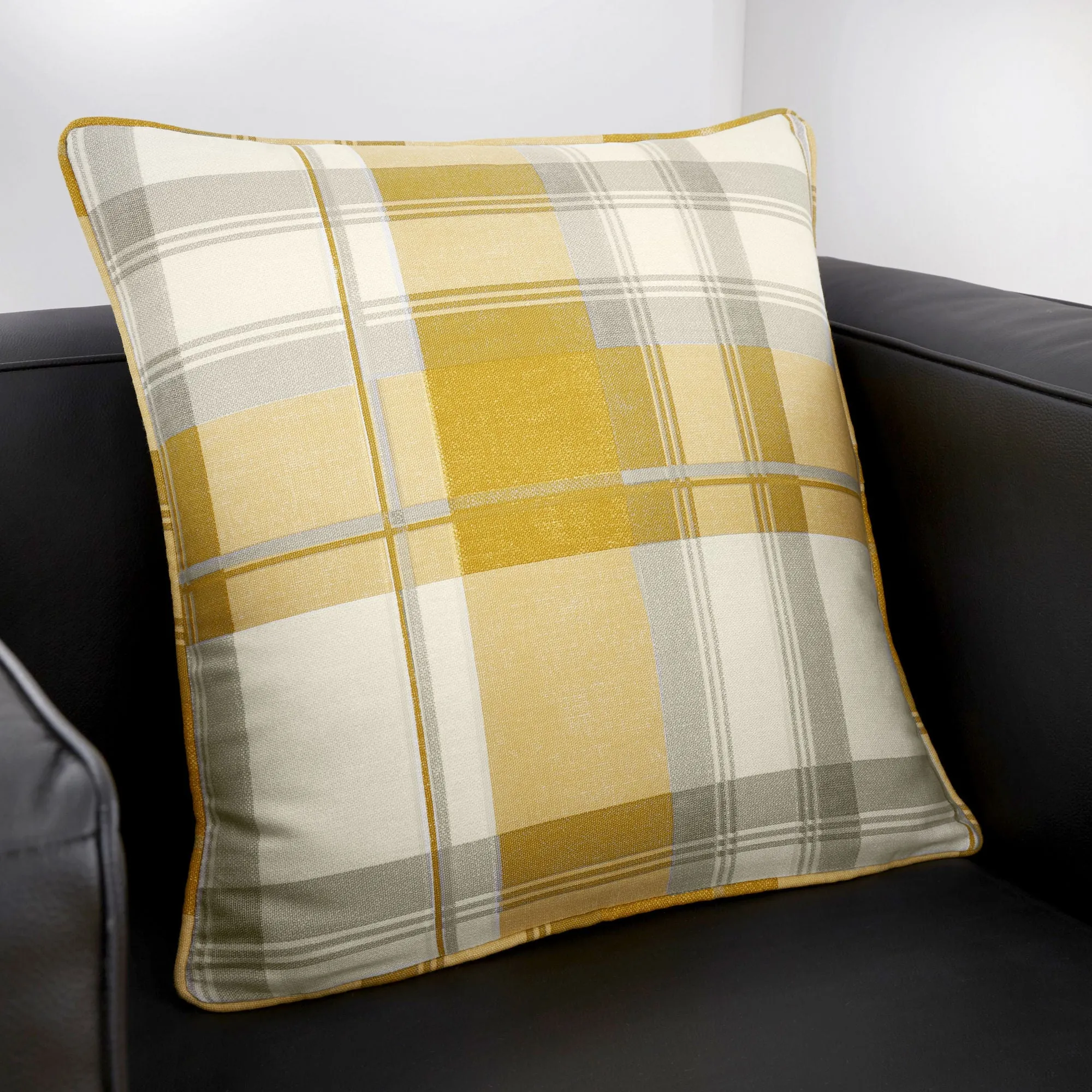 Balmoral Check Cushion by Fusion in Ochre 43 x 43cm