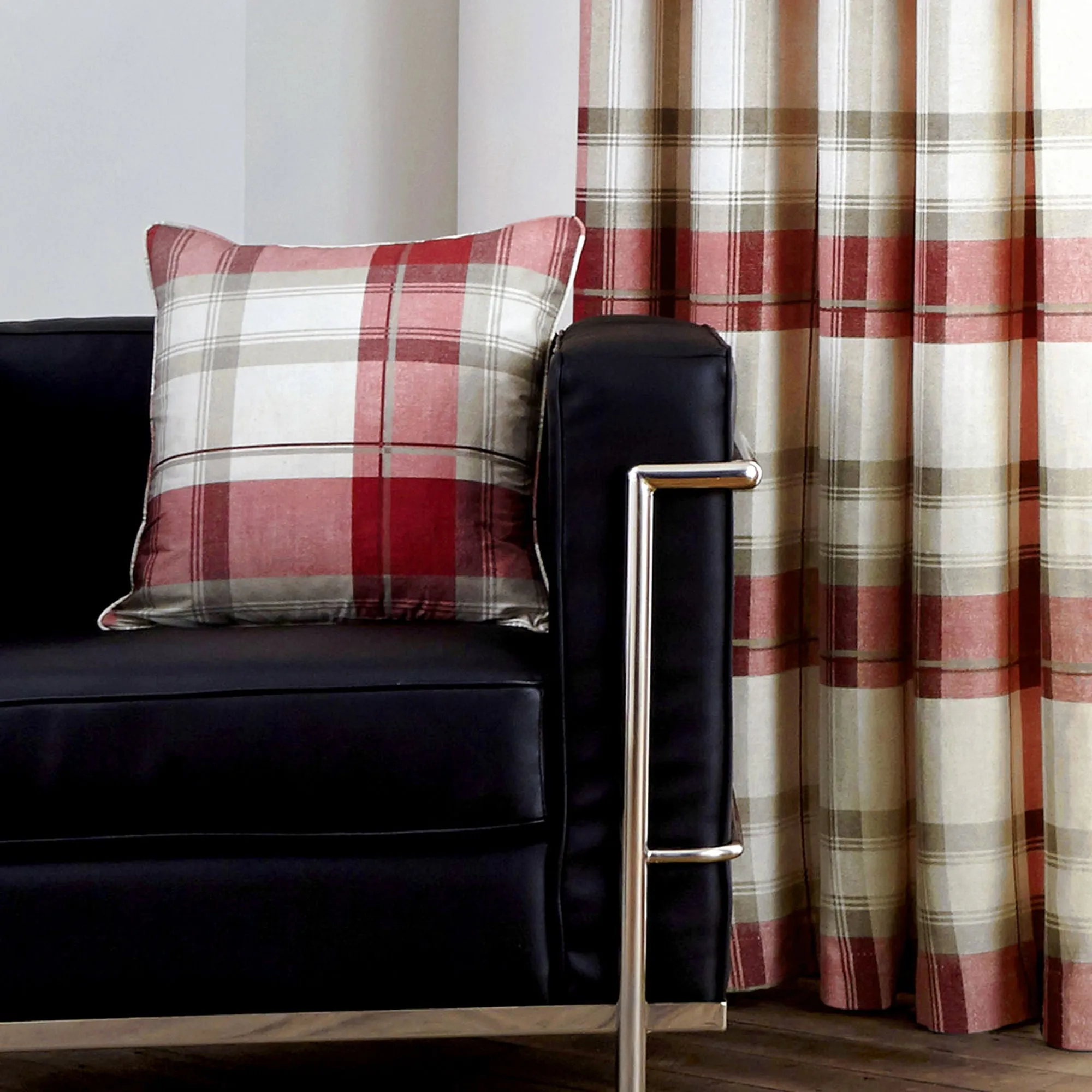 Balmoral Check Cushion by Fusion in Ruby 43 x 43cm