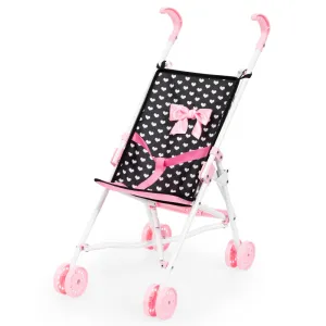 Bayer Design Dolls: Buggy Umbrella Stroller - Hearts Black & Pink