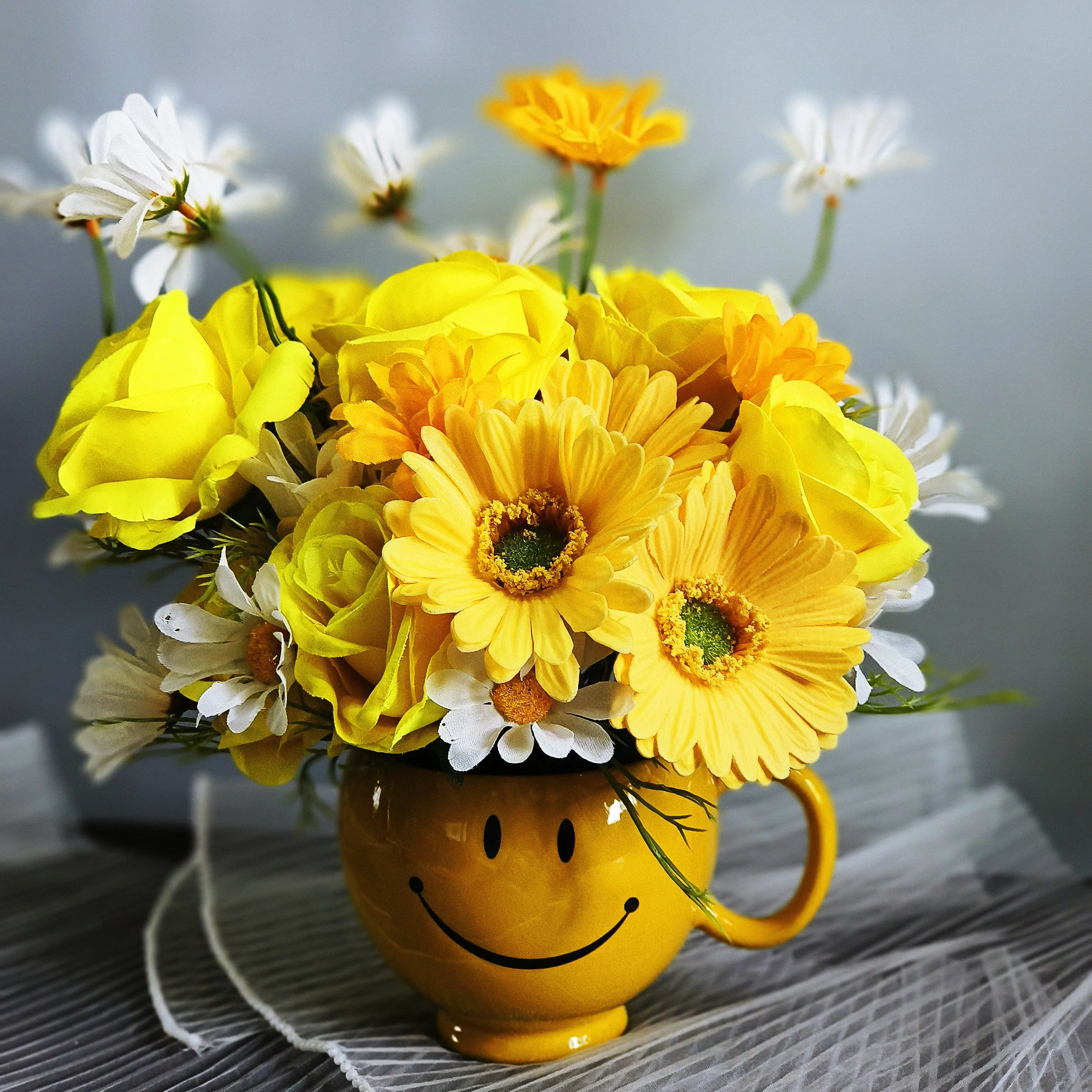 Be Happy Bouquet with Roses And Daisies Happy Floral Arrangement