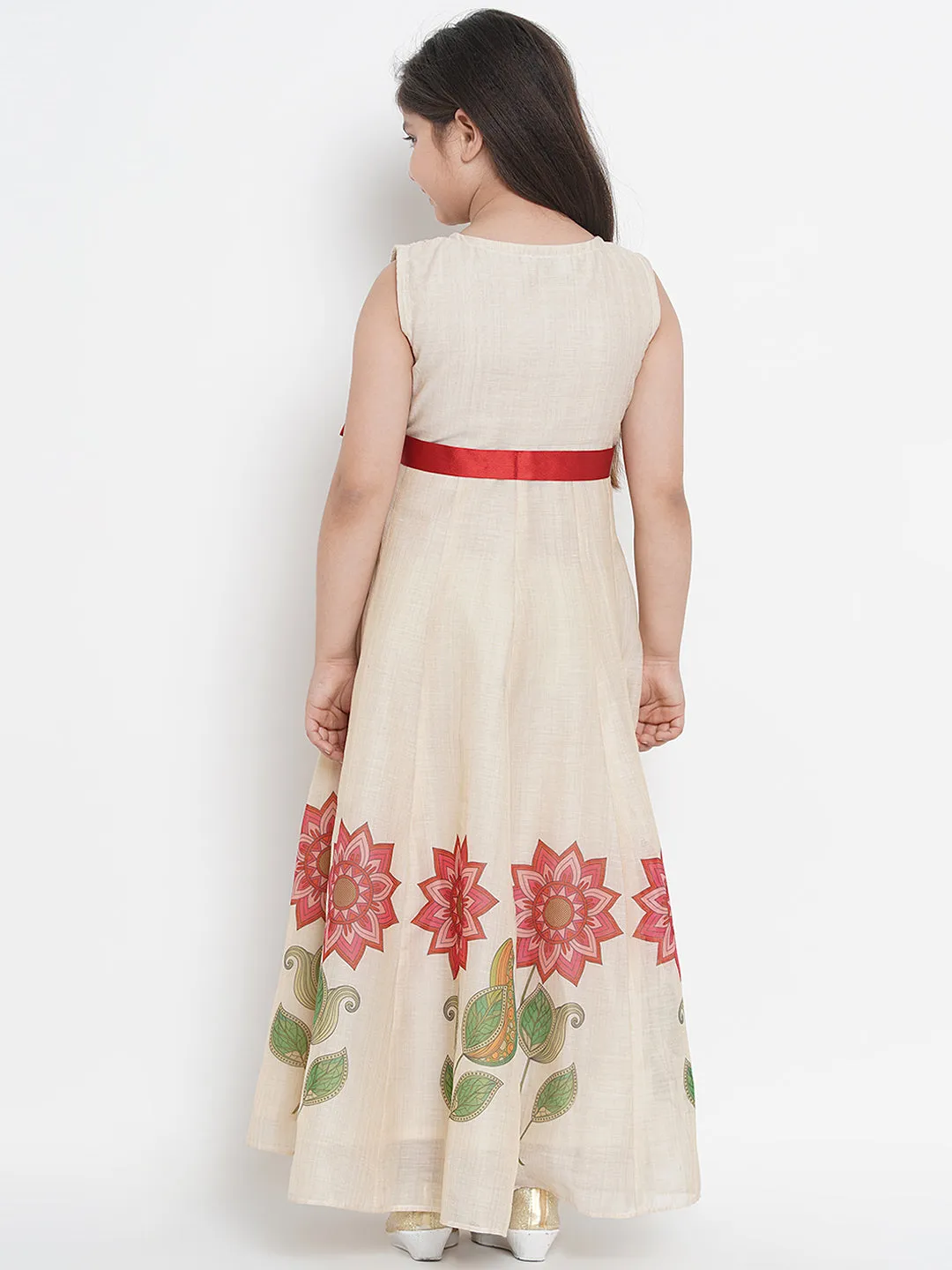 Beige & Red Floral Maxi Dress