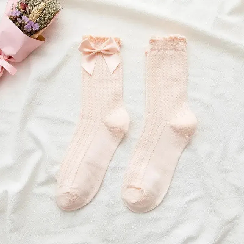 Beige Cream Color Lace Bow Socks | Sweet Lolita Dresses