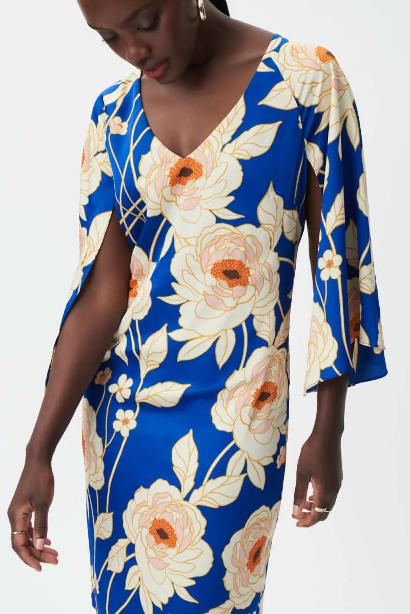 Bell Sleeve Satin V-Neck Dress in Royal Sapphire/Multi 232109 by Joseph Ribkoff  - OUTLET SALE