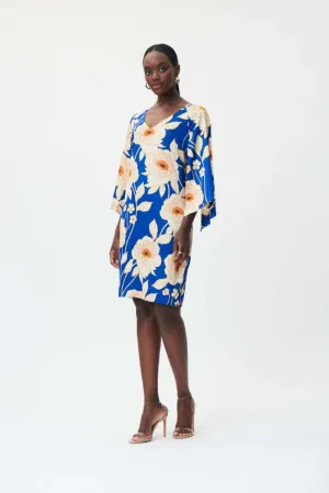 Bell Sleeve Satin V-Neck Dress in Royal Sapphire/Multi 232109 by Joseph Ribkoff  - OUTLET SALE