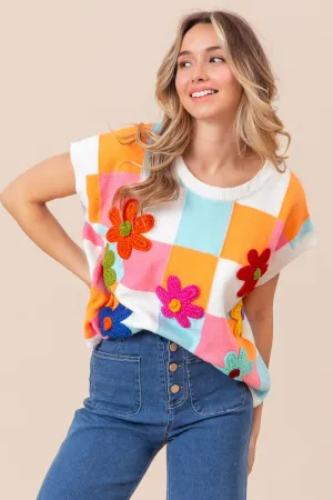 BiBi Flower Patch Checkered Sweater Vest