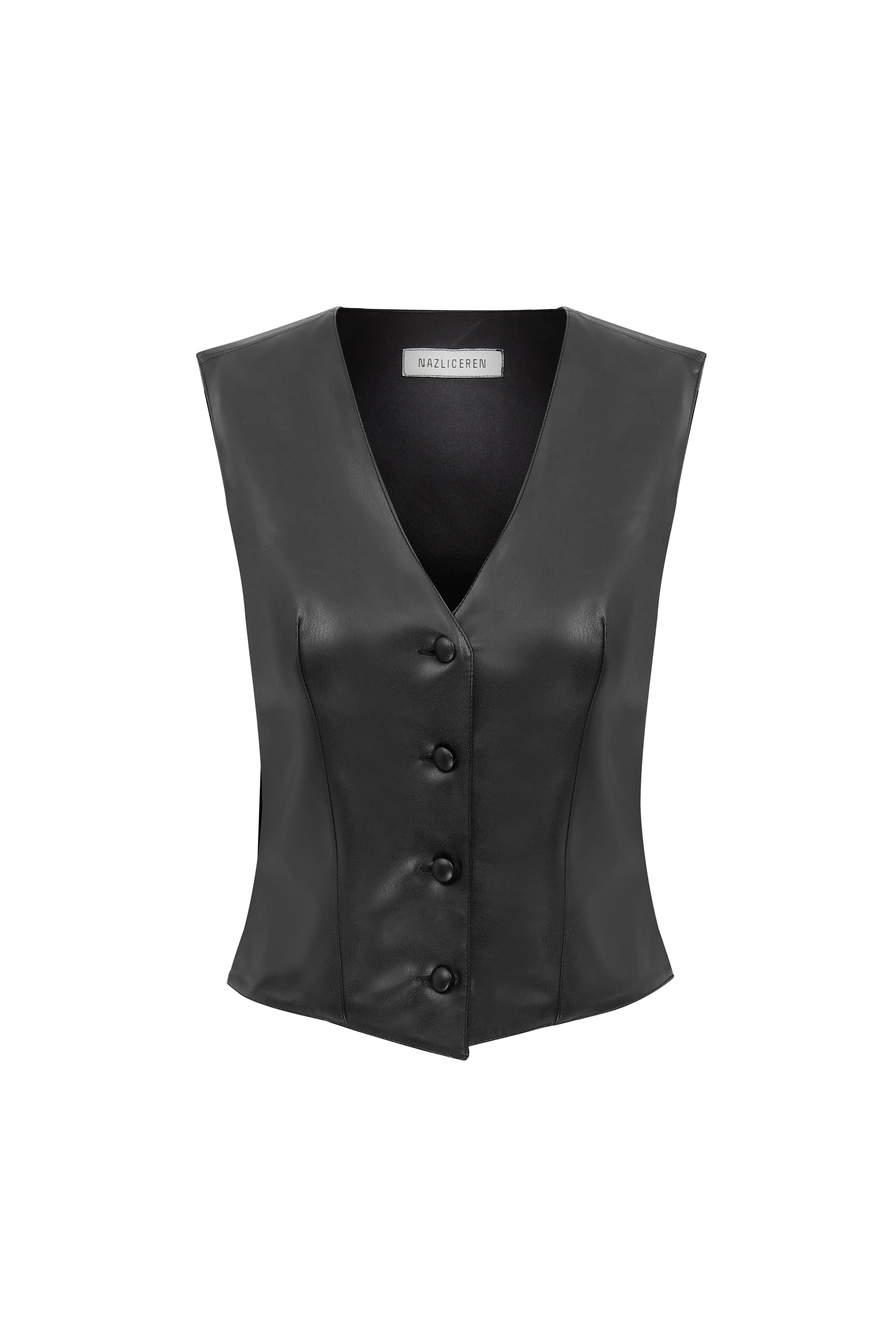 Brita Vegan Leather Vest in Noire