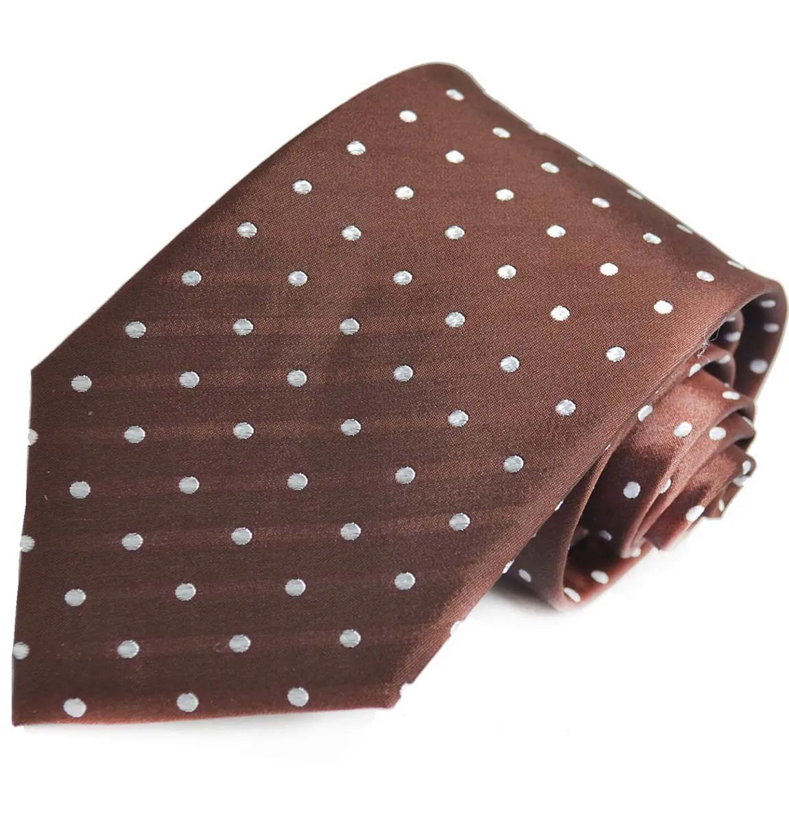 Brown and White Polka Dots Silk Tie Set