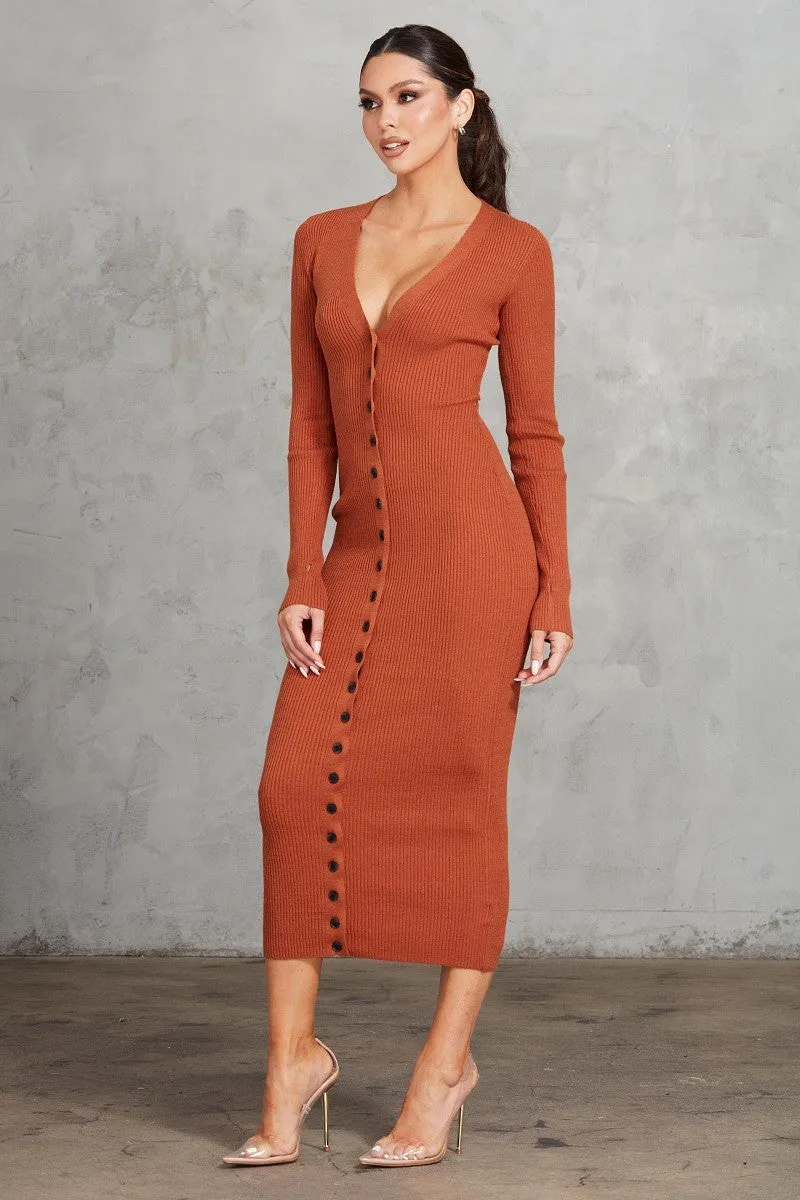 Button Front Ribbed Dress