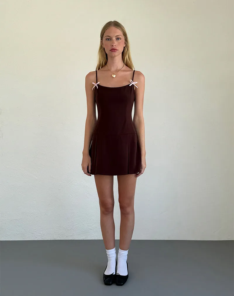 Calilia Cami Dress in Bitter Chocolate with Pink Bows