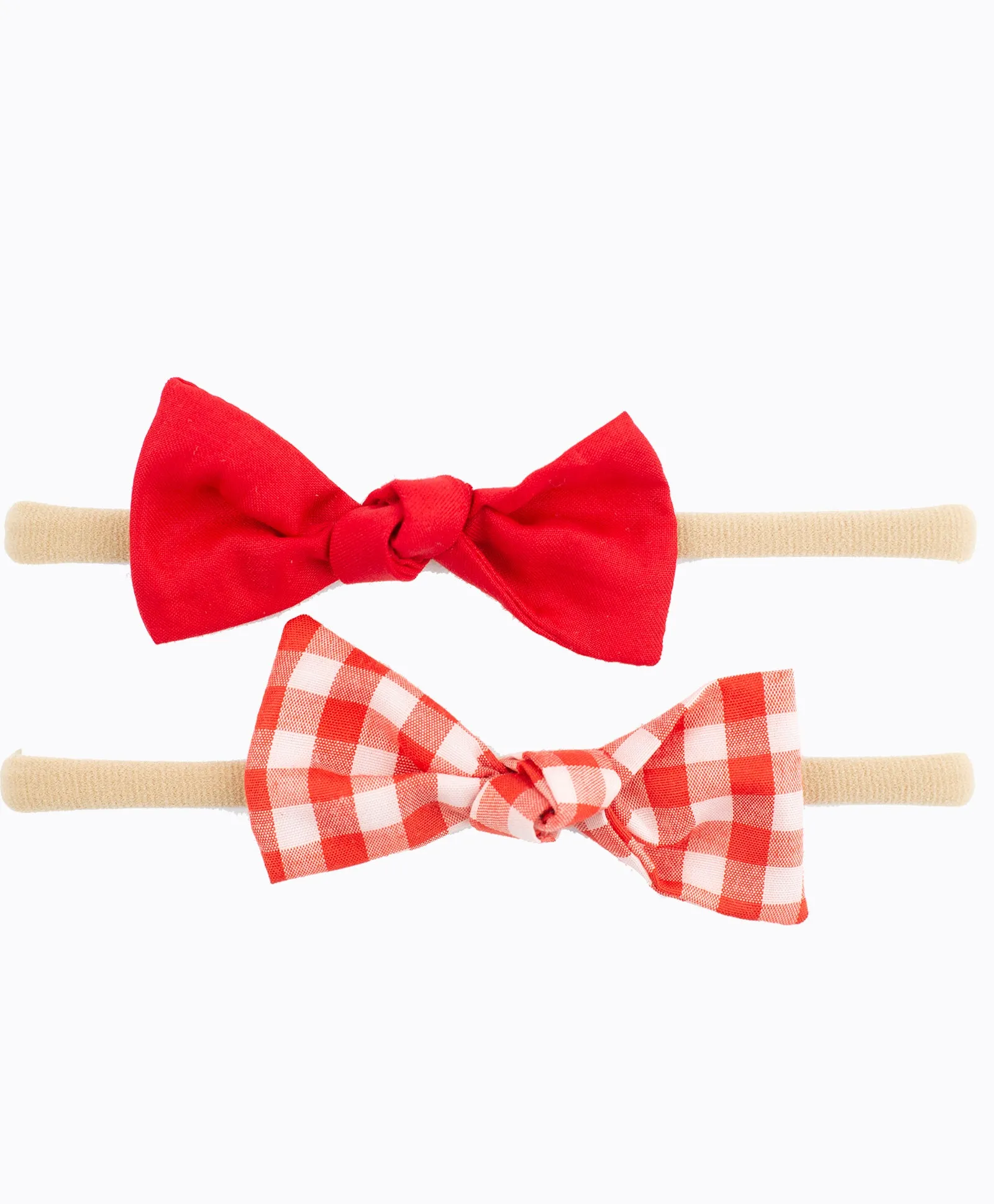 Checked Knot Bow Headband Set - Red