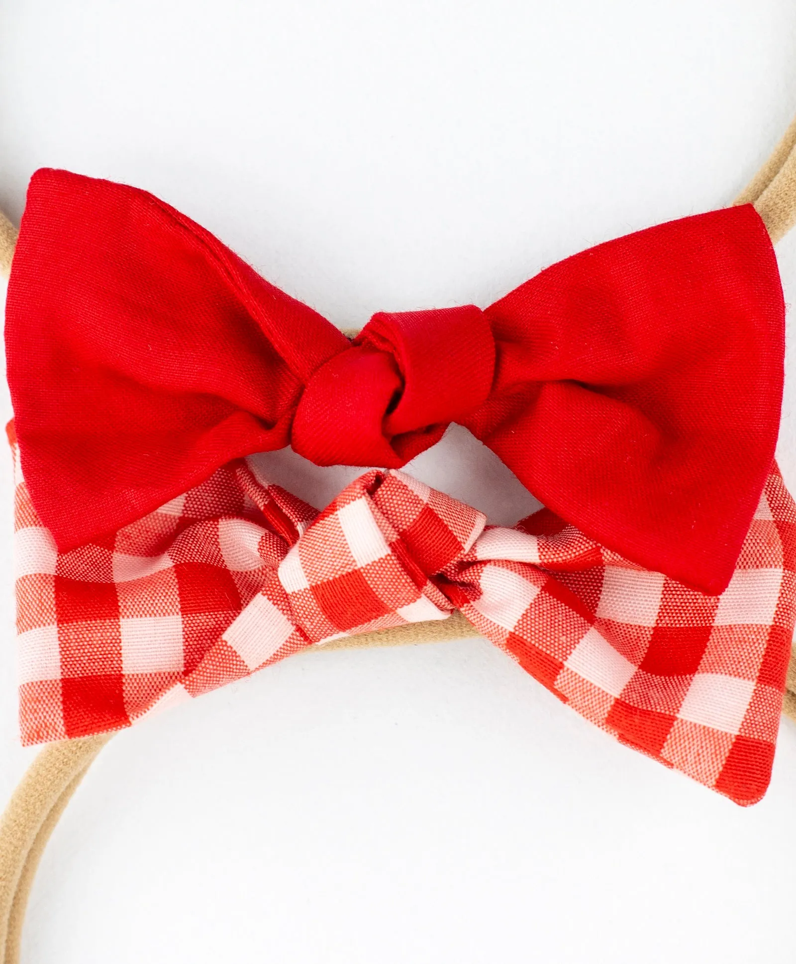 Checked Knot Bow Headband Set - Red