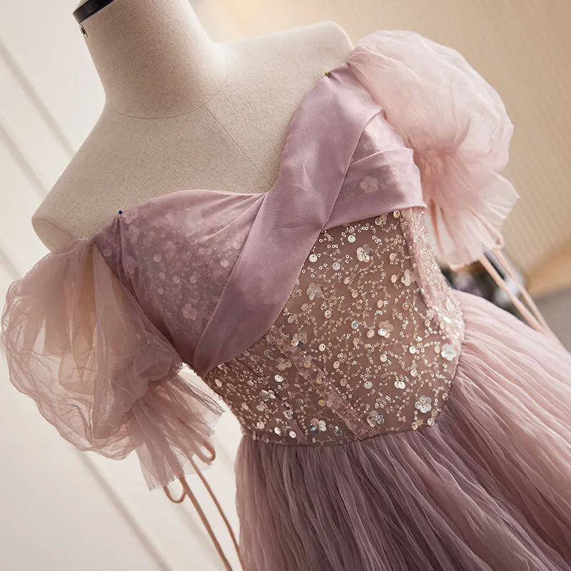 Chic A-line Off-the-shoulder Elegant Ball Gown Dusty Pink Beautiful Princess Dress Evening Dress #LOP289