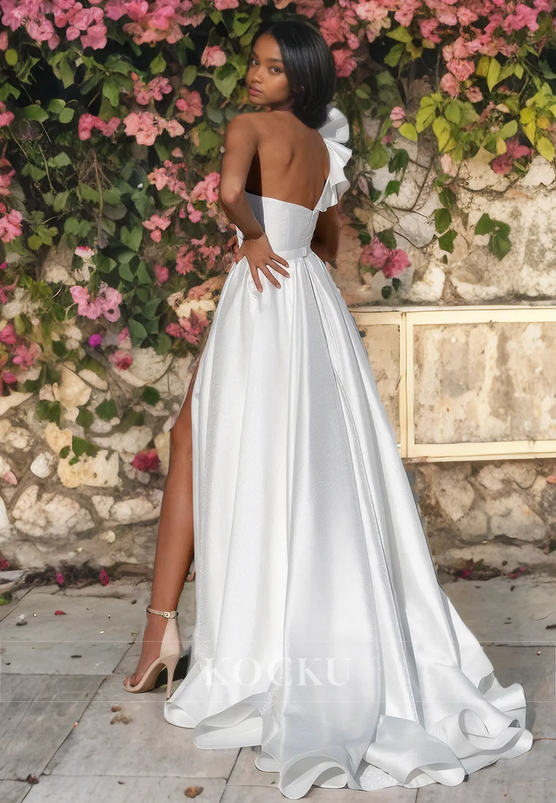 Chic & Modern One Shoulder A-Line Satin Wedding Dress