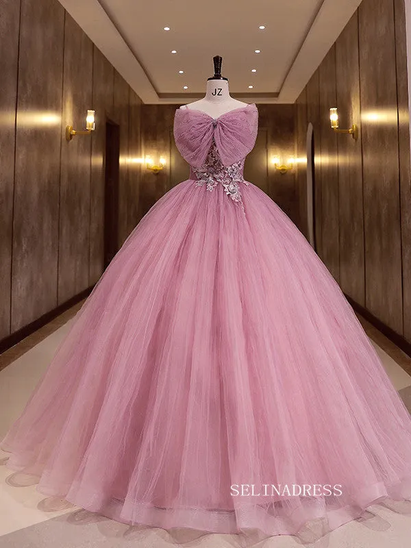 Chic Strapless Pink Ball Gown Prom Dress Princess Formal Dress Evening Dress #QWE046