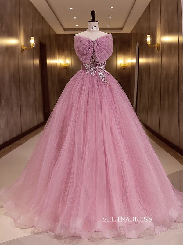 Chic Strapless Pink Ball Gown Prom Dress Princess Formal Dress Evening Dress #QWE046