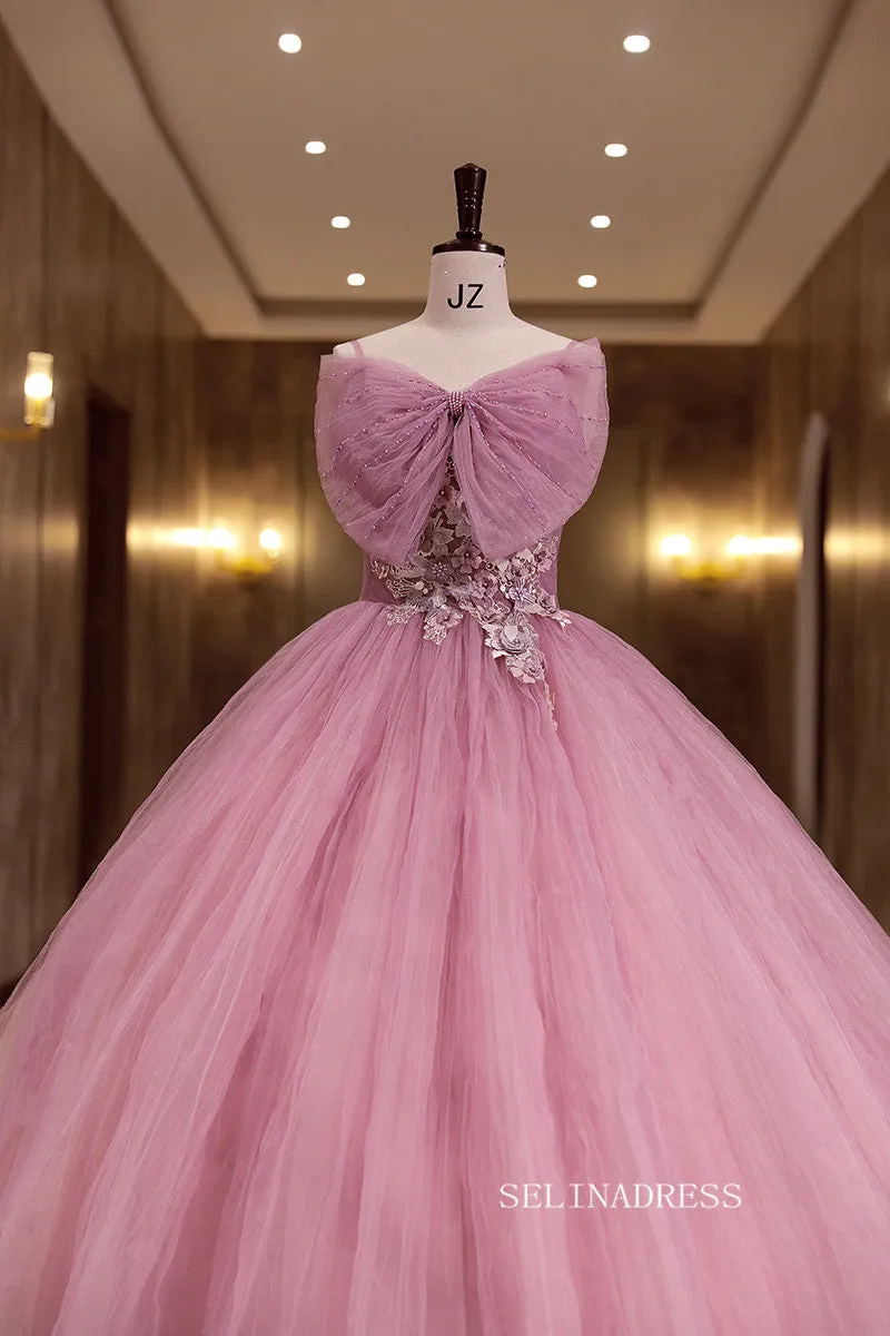 Chic Strapless Pink Ball Gown Prom Dress Princess Formal Dress Evening Dress #QWE046