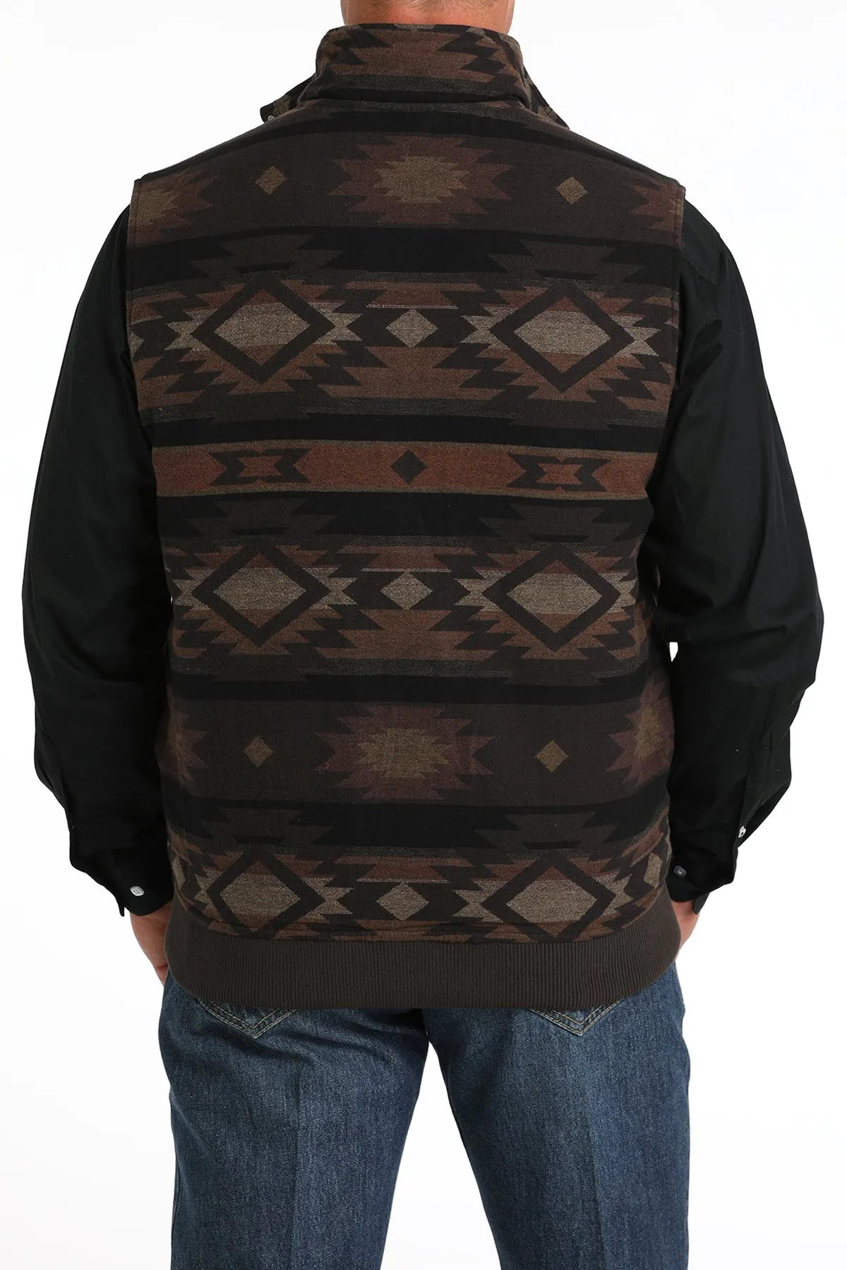 Cinch Men's Brown/Black Quilted Reversible Vest/Reverses to Aztec Design