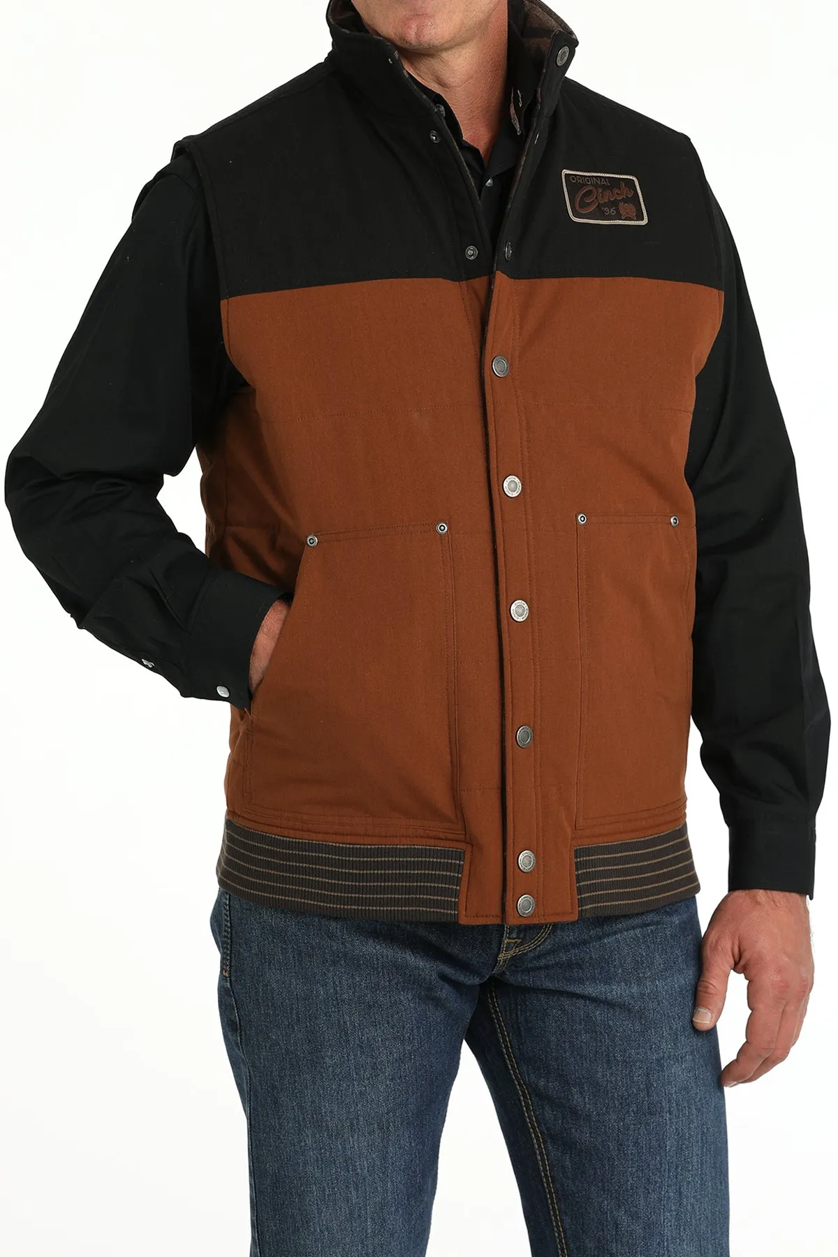 Cinch Men's Brown/Black Quilted Reversible Vest/Reverses to Aztec Design