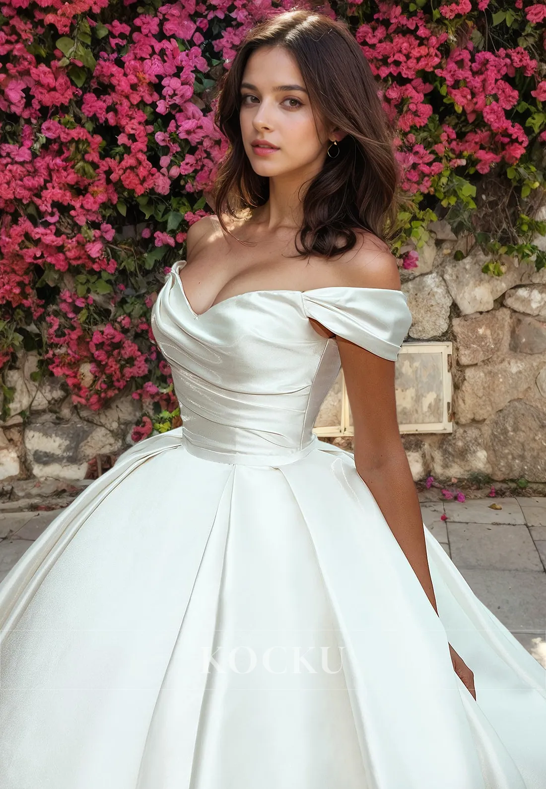 Classic & Timeless Off-Shoulder A-Line Satin Wedding Dress