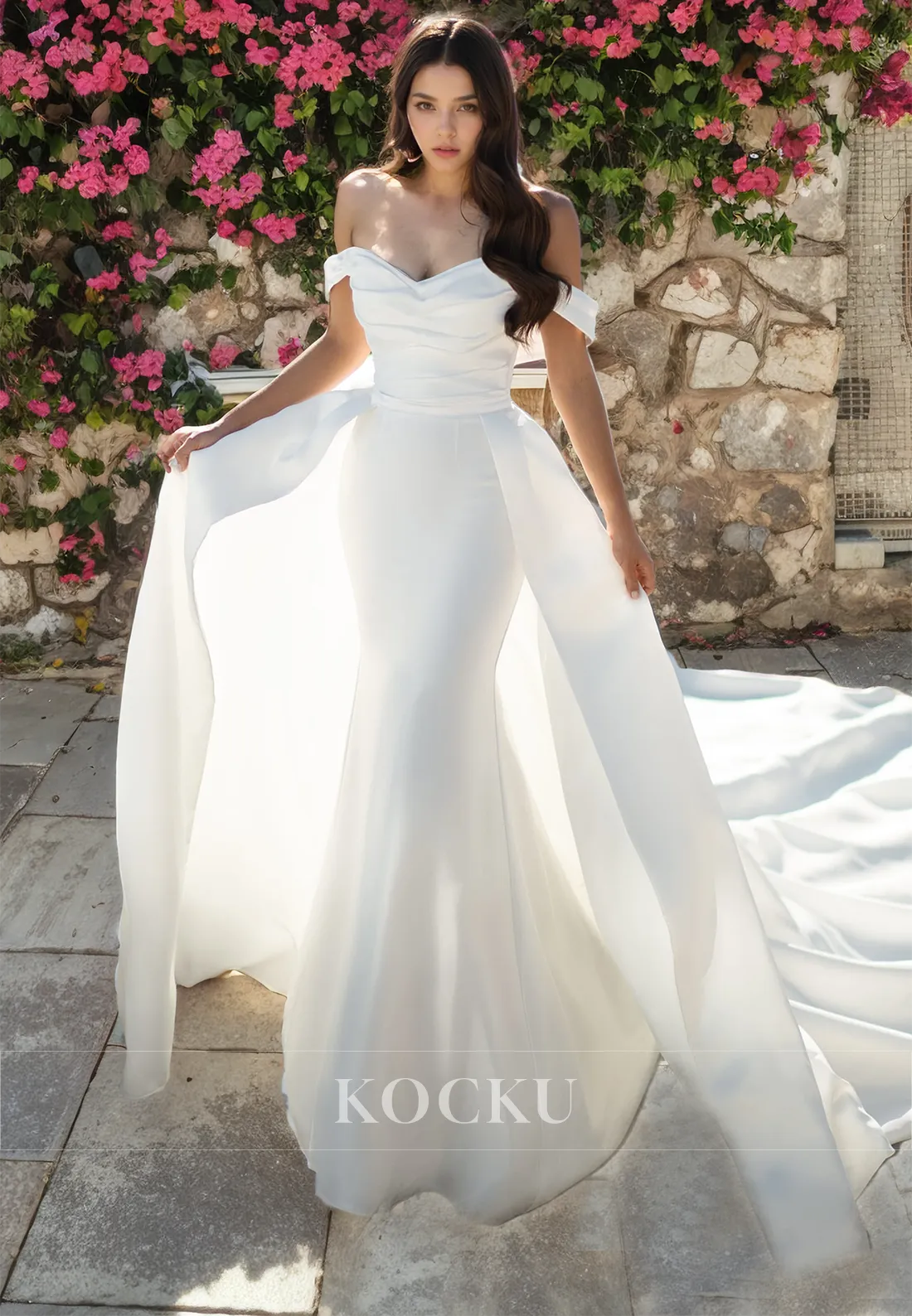 Classic & Timeless Off-Shoulder Sheath Wedding Dress