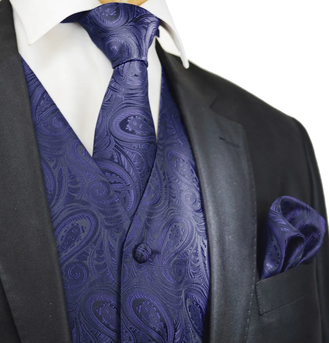 Classic Navy Blue Paisley Tuxedo Vest Set