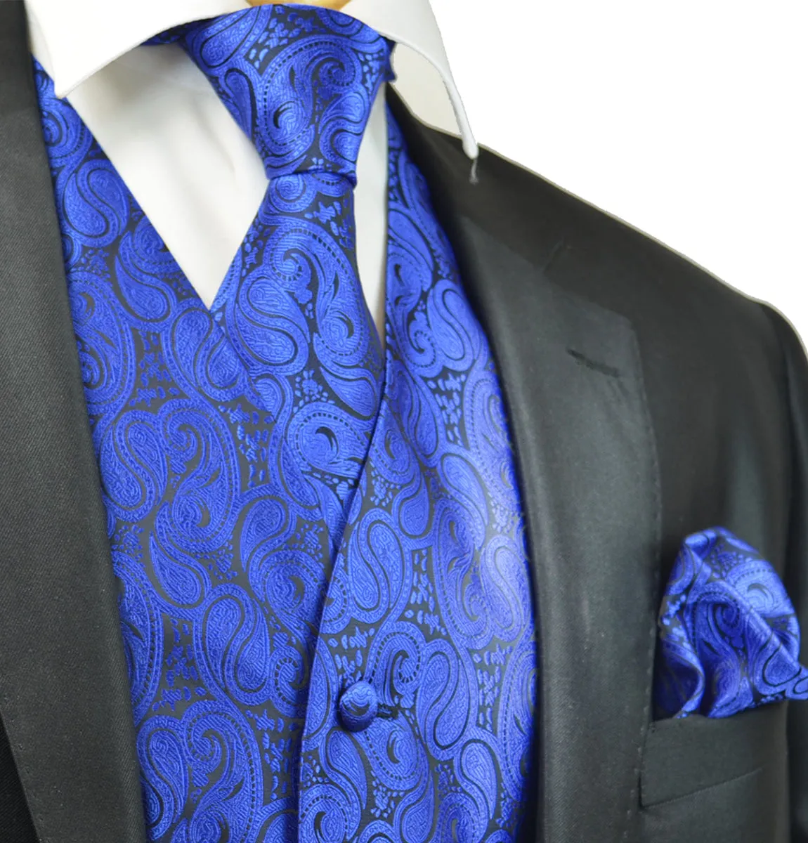 Classic Royal Blue Paisley Tuxedo Vest Set