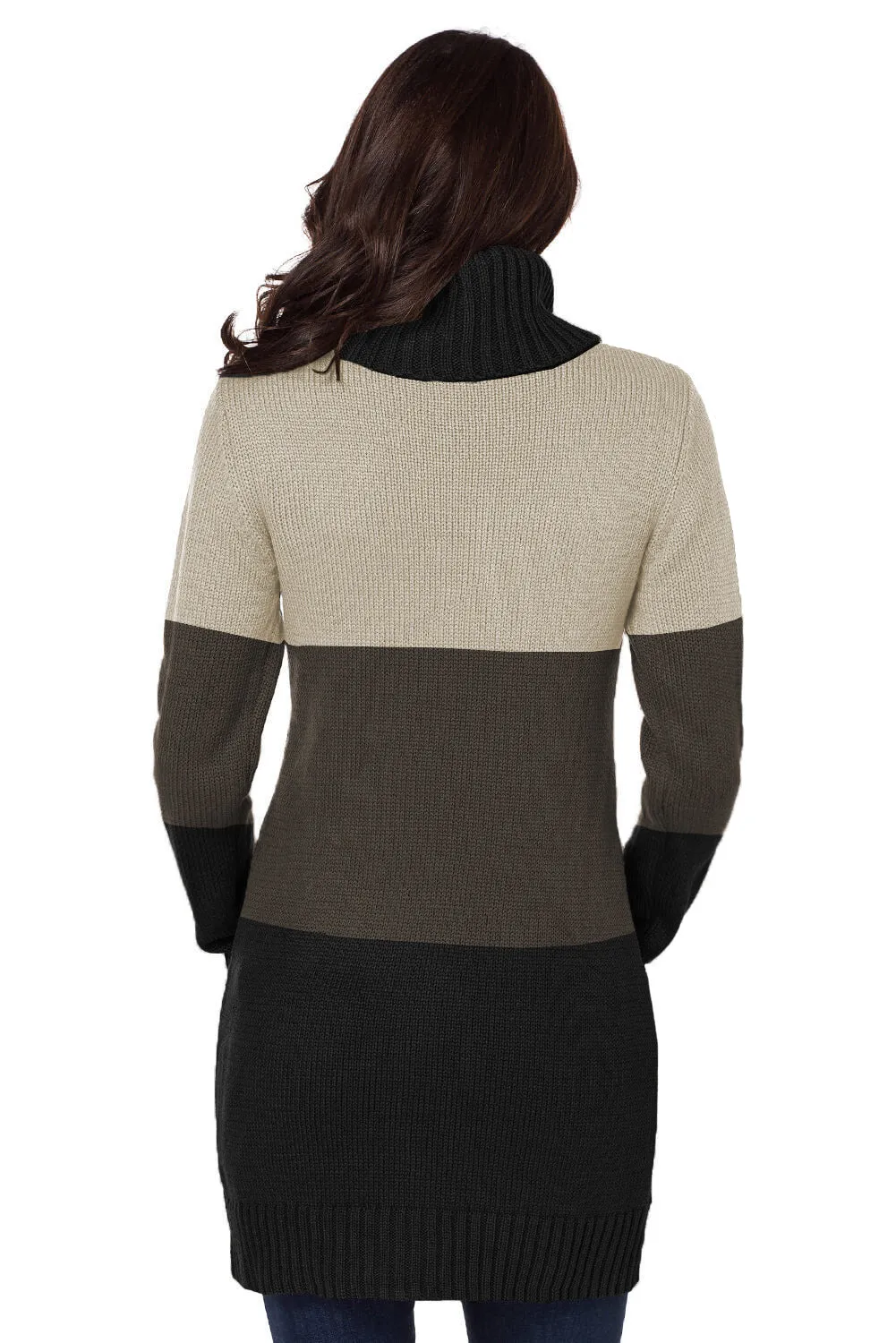 Colorblock Cowl Neck Cable Knit Sweater Mini  Dress