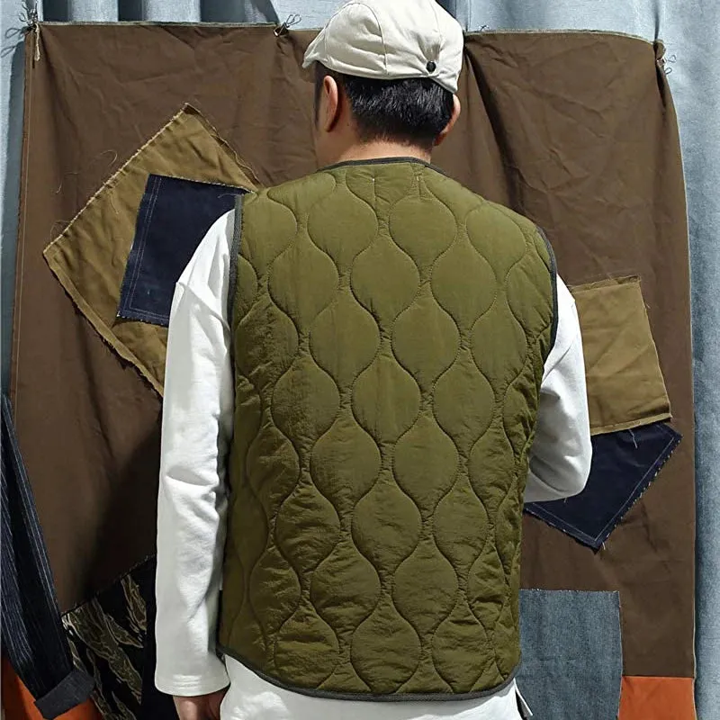 Cotton Padded Vest Mens Sleeveless Quilted Jacket - Thick Warm Casual Outerwear