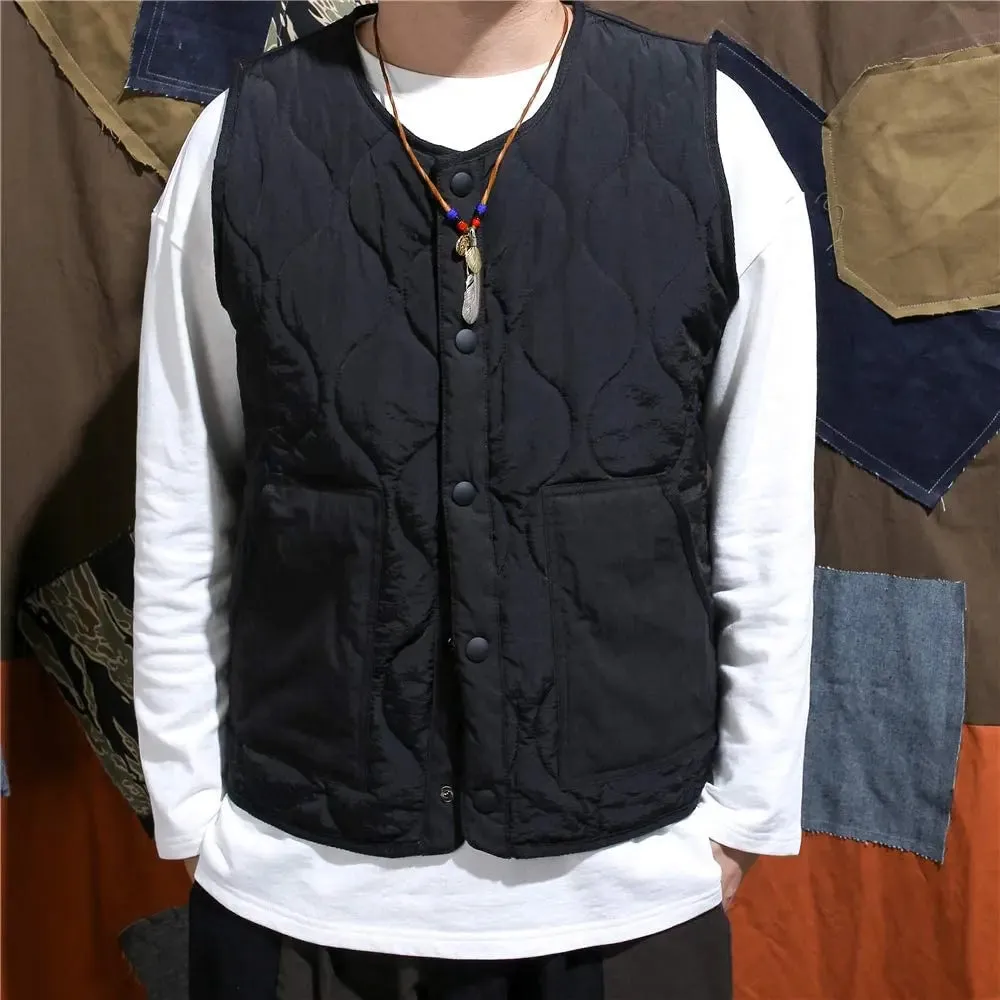 Cotton Padded Vest Mens Sleeveless Quilted Jacket - Thick Warm Casual Outerwear