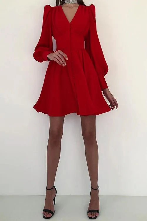 Cuff Buff Long Sleeve Button Dress