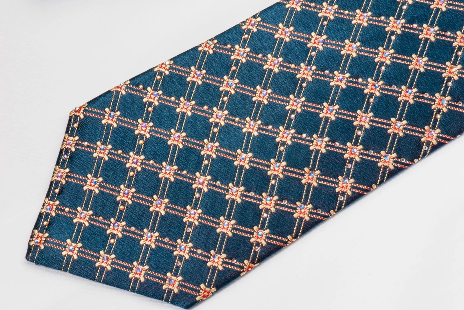 Daniel Hechter Men's Silk Necktie Gold Checked On Navy Blue With Gold Sparkles