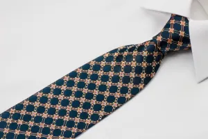 Daniel Hechter Men's Silk Necktie Gold Checked On Navy Blue With Gold Sparkles