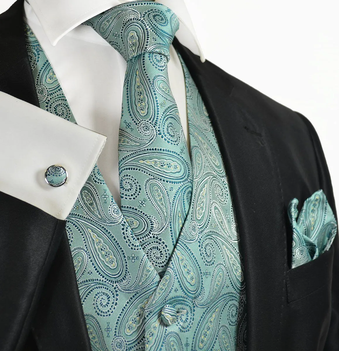 Deep Sea Blue Paisley Tuxedo Vest Set